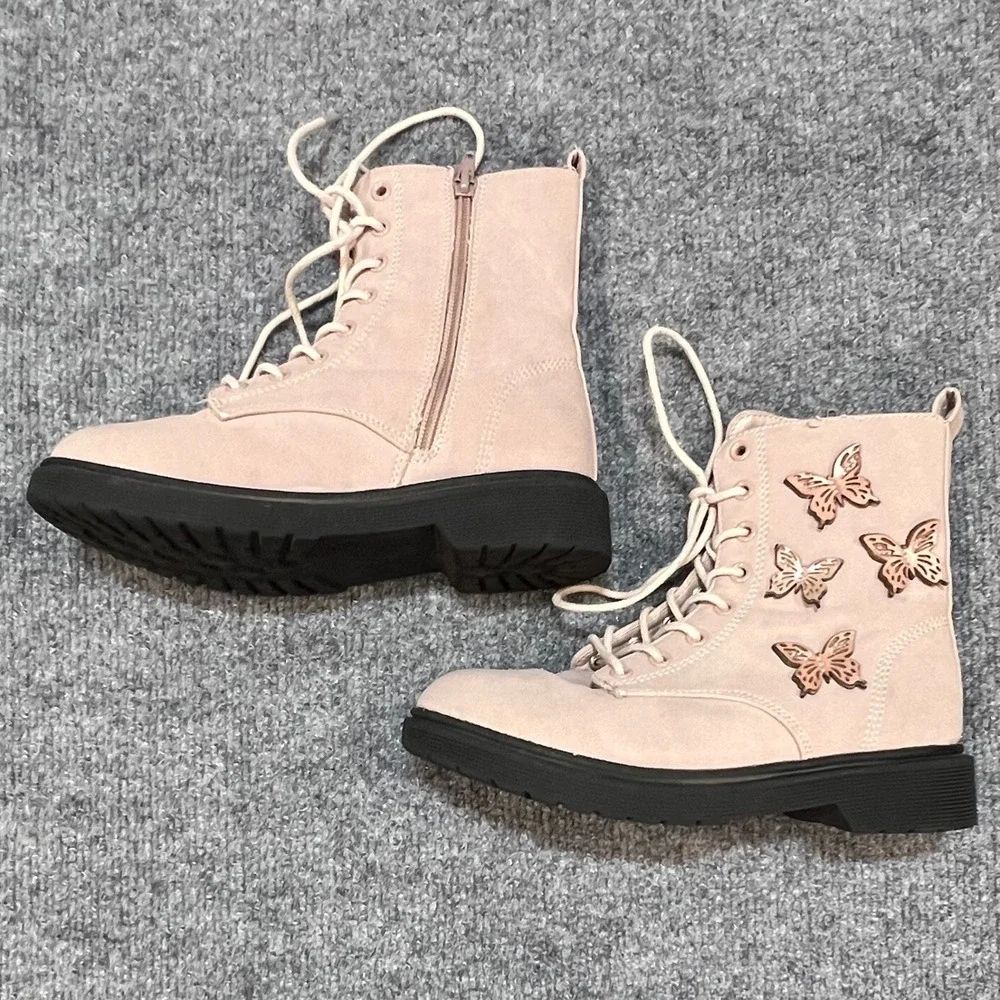 Madden Girl JLEXIE Girls Pink Butterfly Combat Boots Lug Sole Size 2